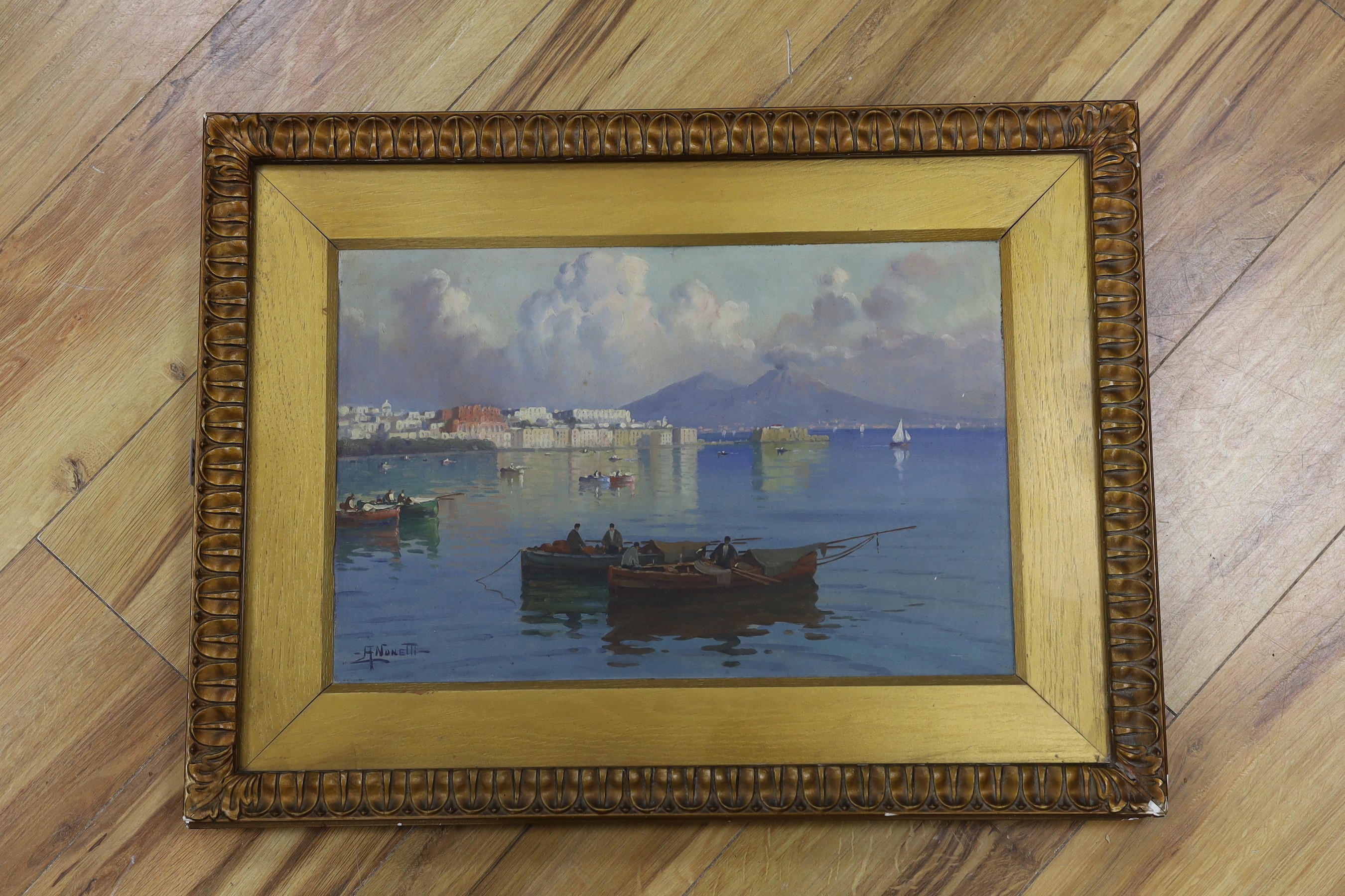 A. Nonetti, oil on canvas board, Neapolitan coastal scene, signed, 29 x 44cm